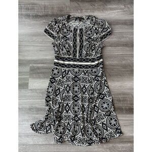 BCBGMaxAzria Medallion Dress S Black Ivory Slinky Stretch B4